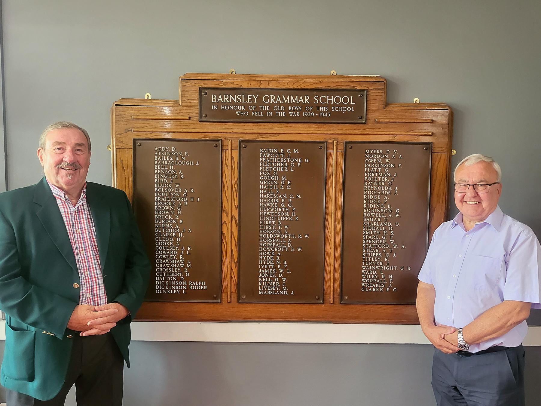 Ian Harley and Melvyn Lunn at the Memorial Board in Shaw Lane